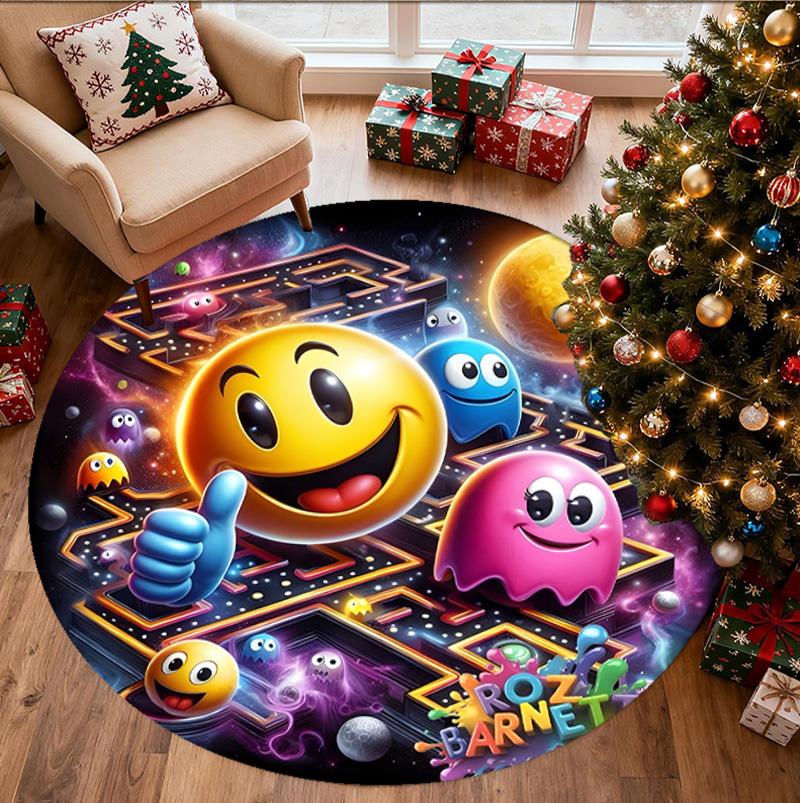 PAC Pattern Round Rug, Indoor/Outdoor Mat, for Picnic, Gameroom, Bedroom, Office, Living Room, Home Decor Carpet, Birthday Gift