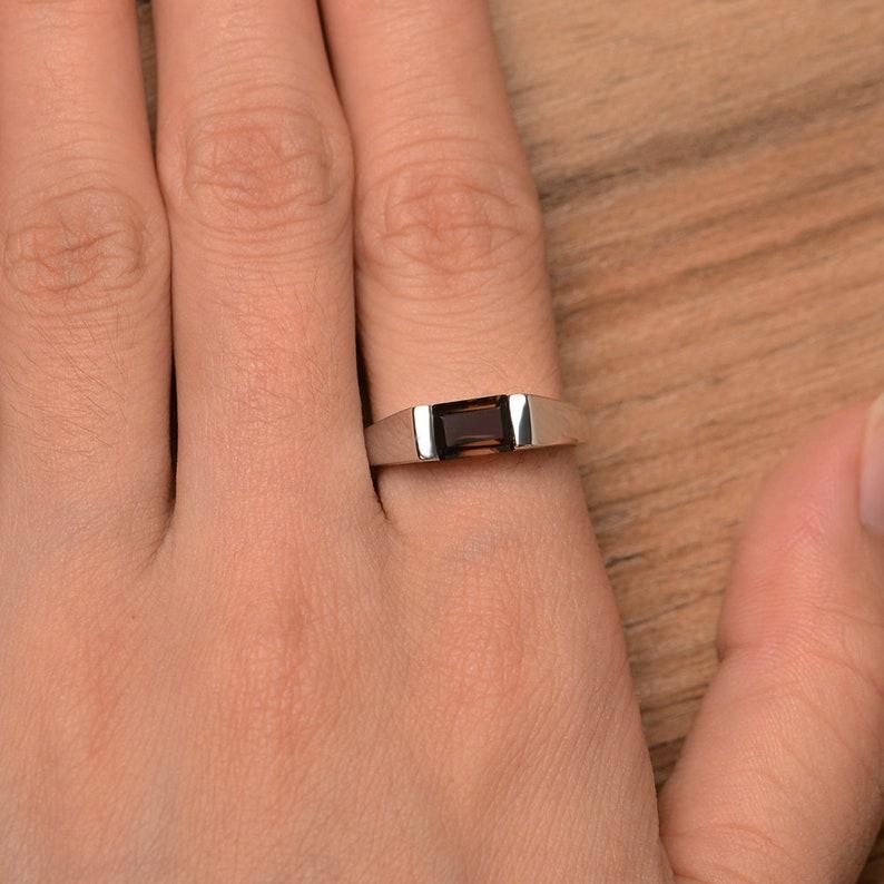 Women's Ring 925 Sterling Silver Band with Emerald Cut Smokey Quartz Gemstone For Engagement & Anniversary Wear Ring