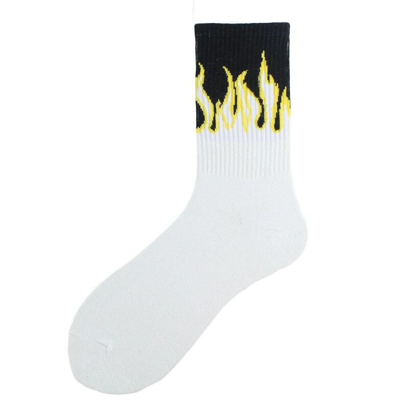 1 Pair Women Fashion Hip Hop Skateboard Long Socks Creative Fun Colorful Flame Printed Sox Unisex Street Couple Socks Wholesale