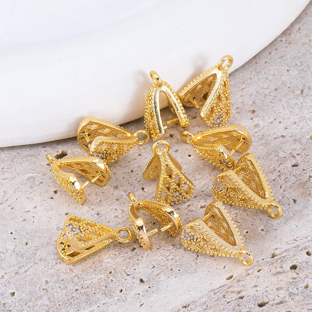 2Pcs 4Pcs 18K Gold Color Plated Zircon Pendant Pinch Clip Bails with Solder-On Pendant Bail For DIY Jewelry Making Accessories