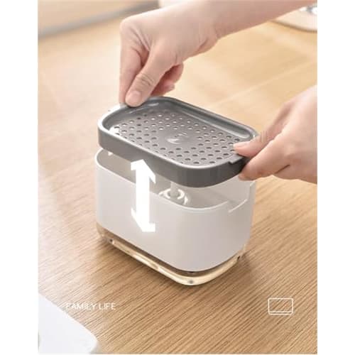 EFFORTS Sponge Holder, Detergent Bottle Dispenser, Sponge Holder for Kitchen, Foaming, One-Hand Operation, Draining Function, Space-Saving, Time-Savin