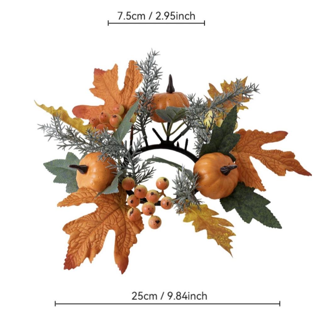 Thanksgiving Candle Ring Garland Rustic Pillar Candle Ring Ornament for Fall Harvest Room Decoration