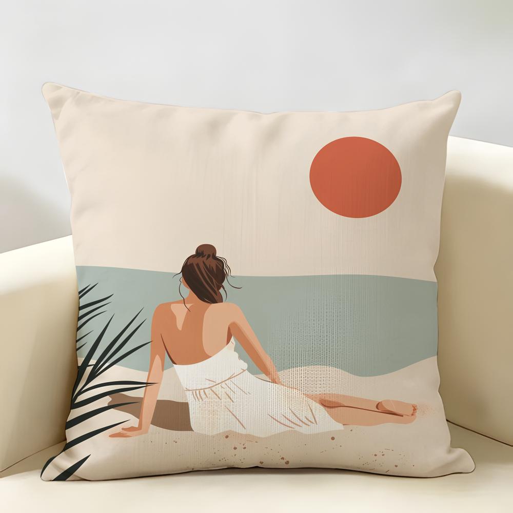 Summer Surfing Ins Art Cushion Cover Natural Linen Organic Fabric DoubleSided Printing Room Sofa Decor Pillow Case