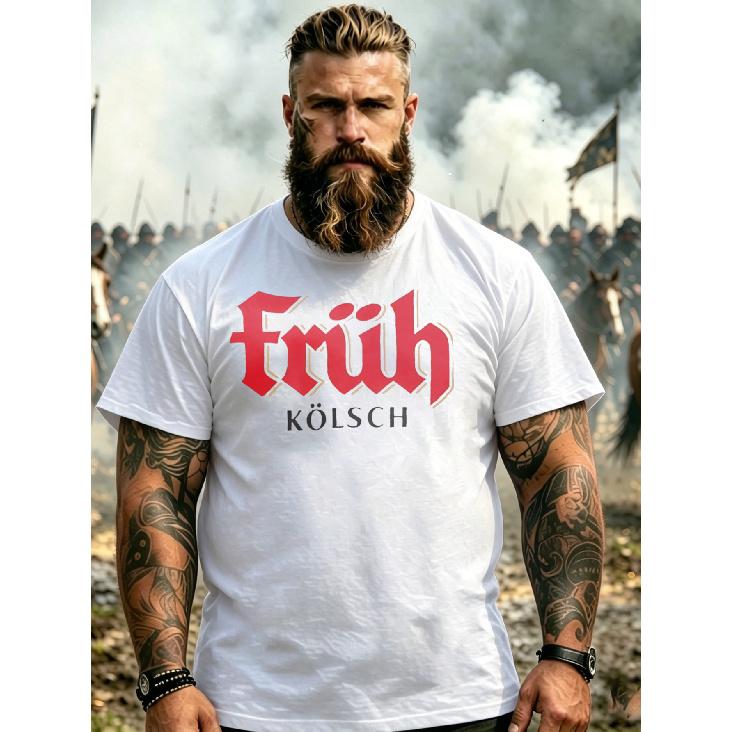 Herren T-Shirt Schwarz Frueh Kolsch Logo Print Freizeitkleidung Für Outdoor-Veranstaltungen Und Täglichen Gebrauch, Große Größen