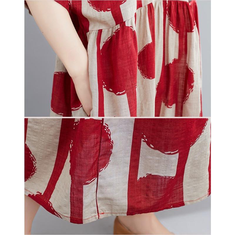 Oversized Vintage Polka Dot Summer Dress Cotton Casual Ladies Dresses for Women New Fashion Female Red Long Dress 2025