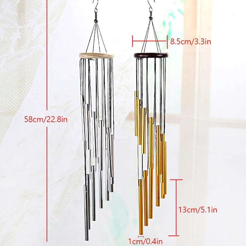12 Tubes Aluminum Alloy Wind Chimes with Hook Gold/silver/Color Bells for Outside Home Wedding Party Memorial Decoration Gifts