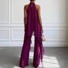 Completo da Donna con Top Senza Maniche e Pantaloni a Gamba Larga, Viola Intenso, Dettaglio Drappeggio Laterale