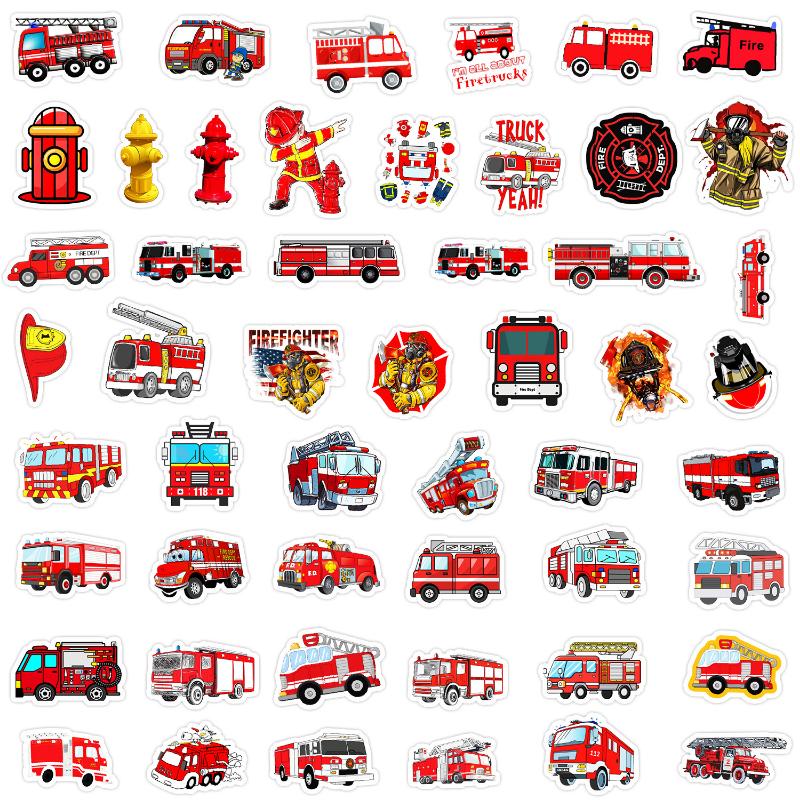 10/25/50pcs Fire Engine Truck Graffiti Stickers Firefighter for Scrapbook Suitcase Water Bottle Phone Laptop Car Skateboard