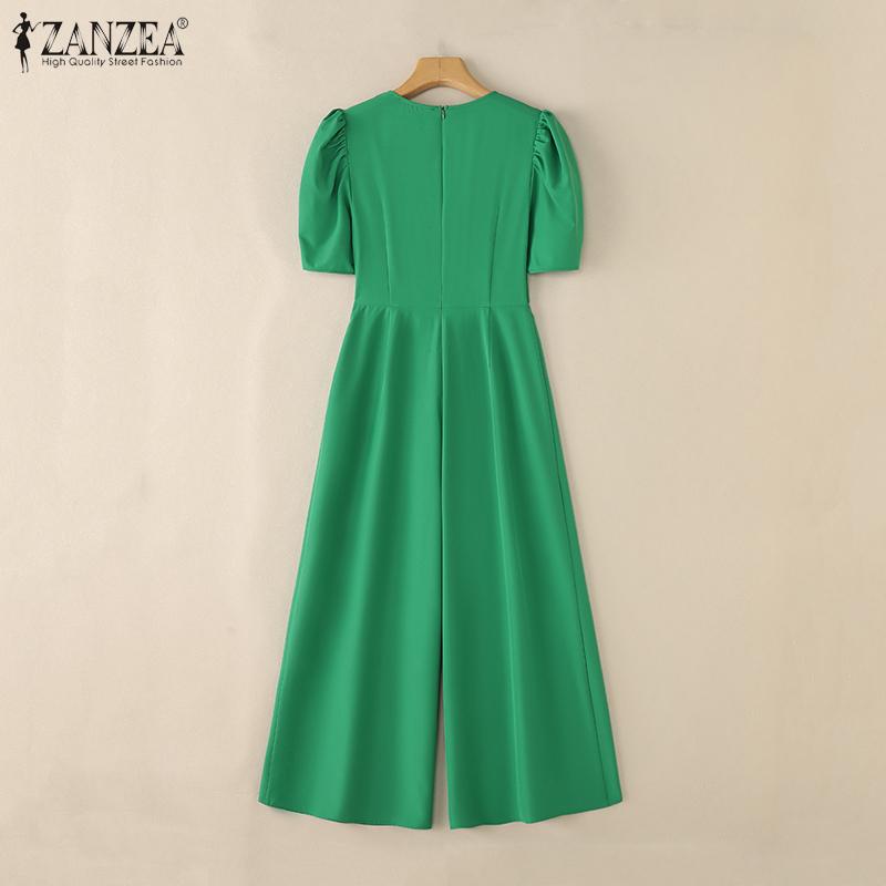ZANZEA Women Casual V-Neck Summer Short Sleeve Wide Leg Jumpsuits