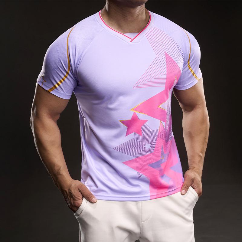 

897857A Summer American Style Casual Short-sleeved T-shirt Fashion Sports Slim Elastic Fitness Outdoor M фиолетовый