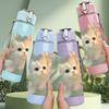 1PC Fluffy Puppy Blurry Art 750ml Color Plastic Sports Water Bottle Leakproof Flip Straw Lid Suitable for Sports Office Home Use