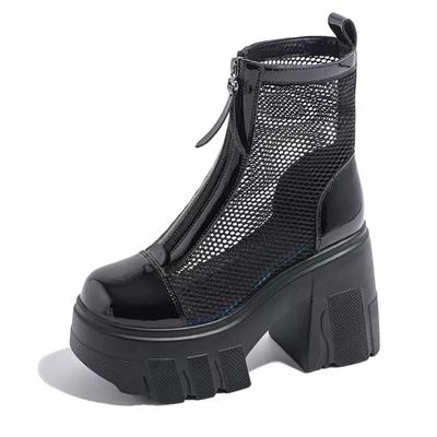 Modă Negru Stil Gotic Platformă Botine pentru Femei Talpă Groasă Respirabile Cizme de Vară Femeie 2024 Punk Toc Gros Înalt