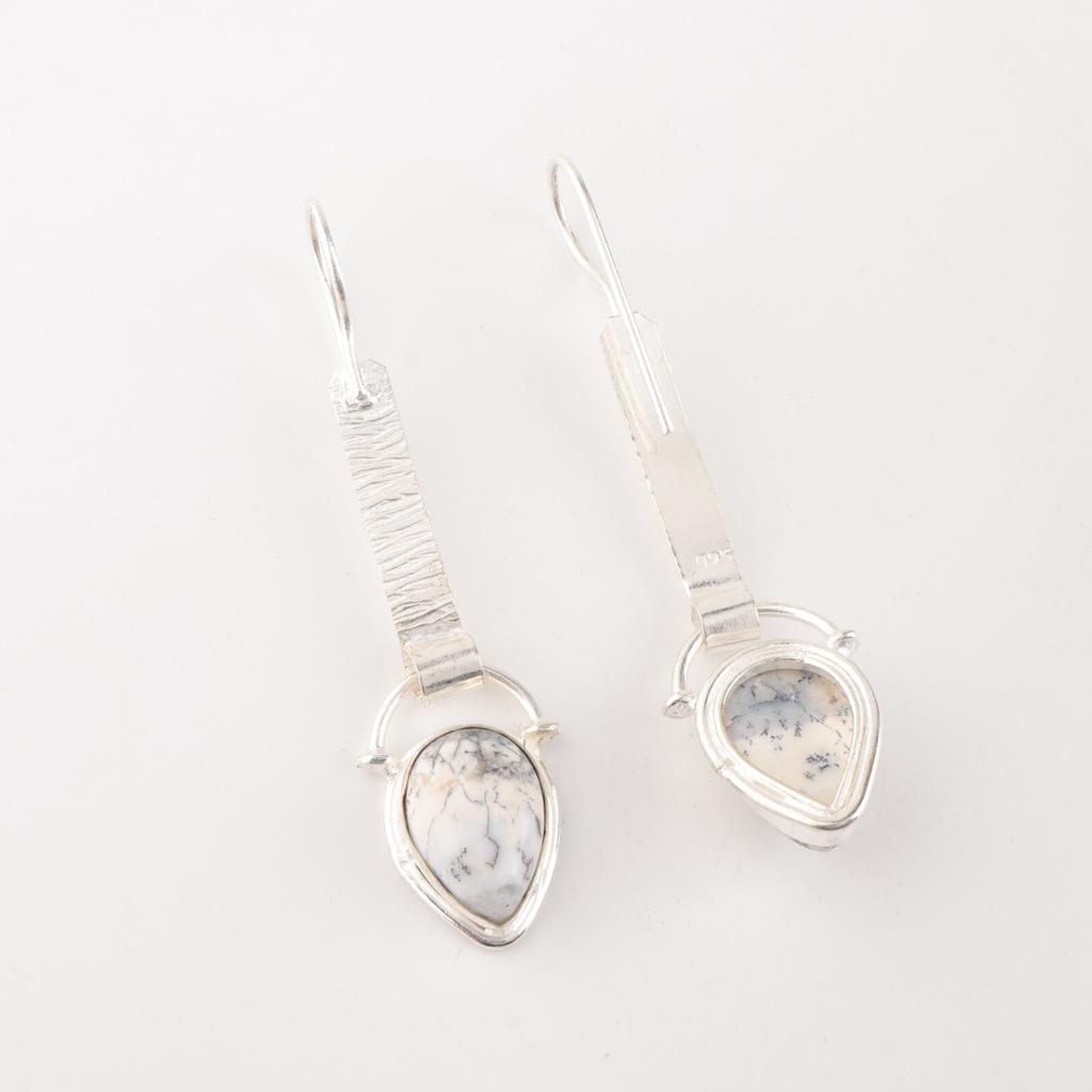 Dendritischer Opal Edelstein 925 Sterlingsilber Schmuck Handgefertigt Lange Ohrringe 2,3" EE-166-30