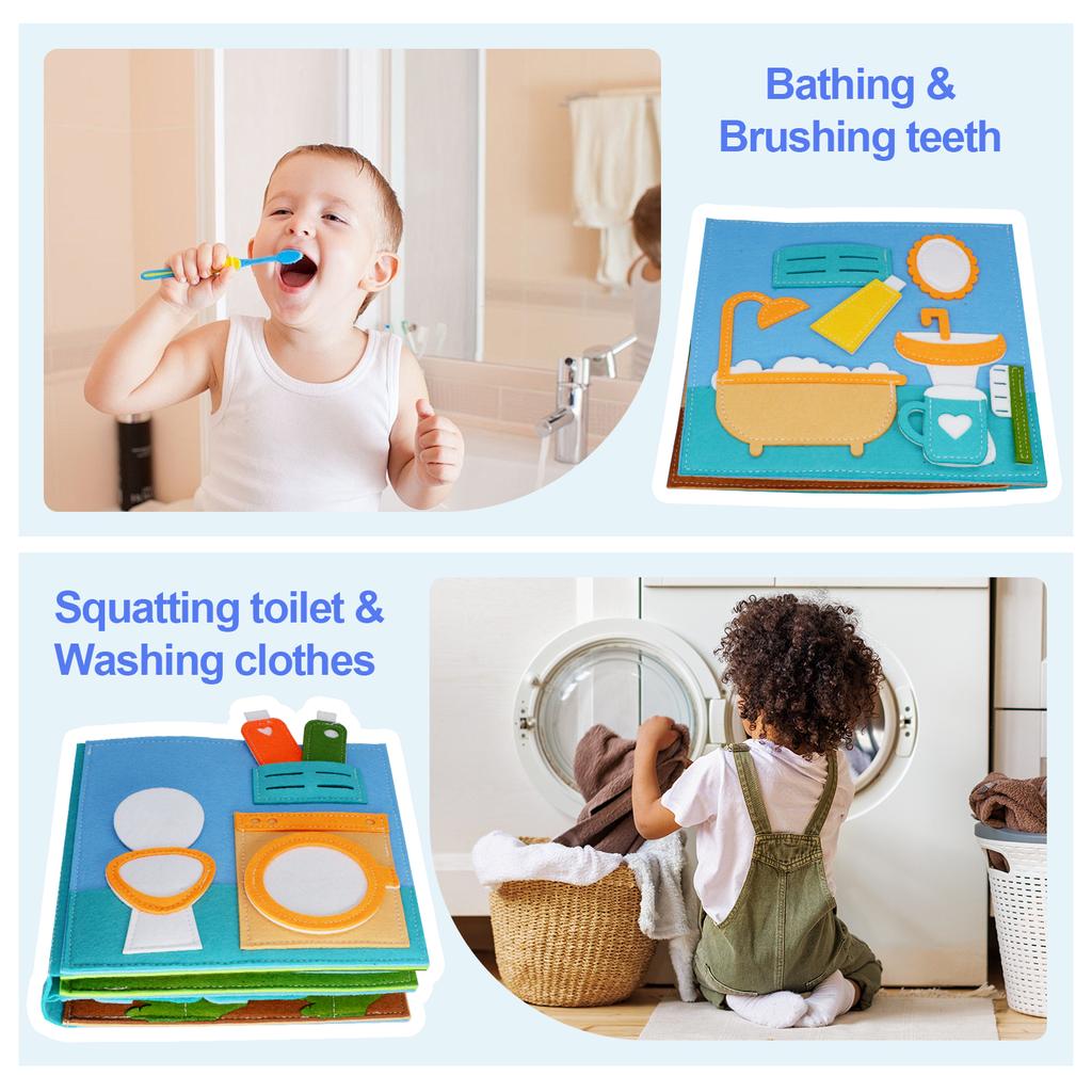 Carte liniștită Jucărie Montessori 3D Felt Tema vieții de zi cu zi Povestiri Carte ocupată Promovează învățarea timpurie Abilități de viață Jucărie de învățare