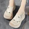 Fashion 6.5CM Handmade Wedges Heel Shoes Women Wide Head Design Genuine Leather Slip On Loafers Comfort Versatile Casual Lady Shoes
