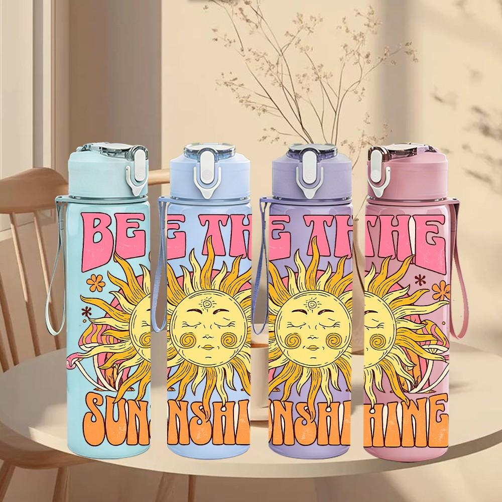 1PC Big Sun Sunflower 750ml Color Plastic Sports Water Bottle Leakproof Flip Straw Lid Suitable for Sports Office Home Use