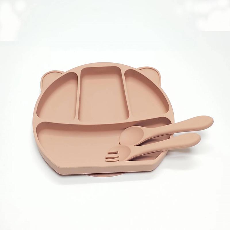 Non-Toxic 3Pcs Rubber Dinner Plate Baby Children Suction Cup Tableware Compartment Plate Thickened Complementary Food Bowl