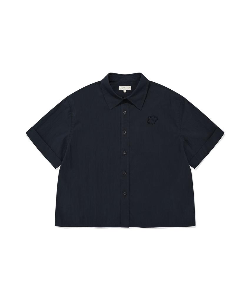 WACKY WILLY Women'S Lily Wappen Cotton Short Sleeve Shirt Navy
