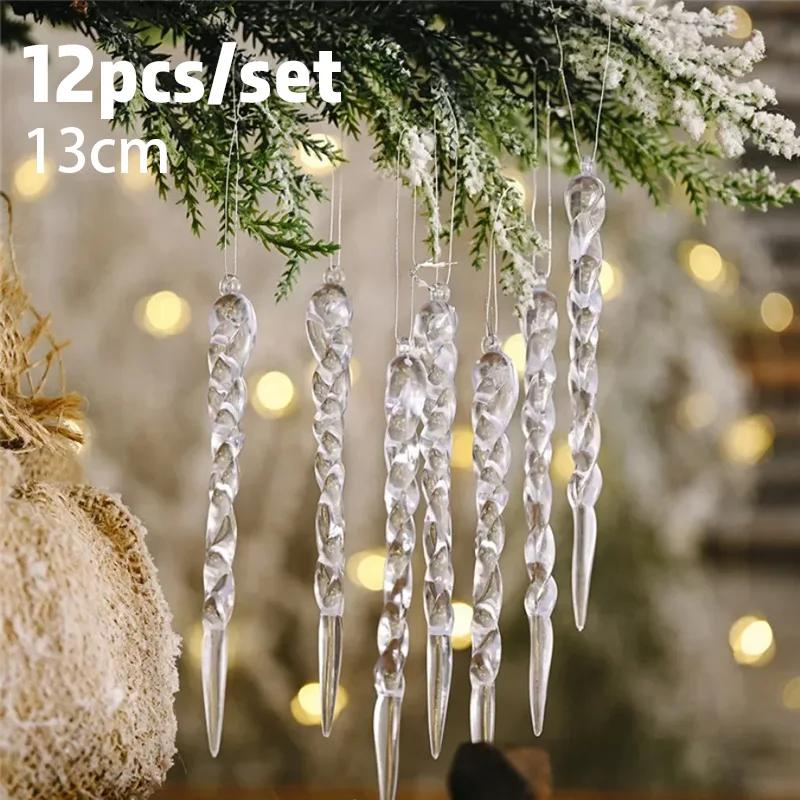 12/24/36pcs Simulation Ice Xmas Tree Hanging Ornament Fake Icicle Crystal Party New Year Home Christmas Decoration 2026