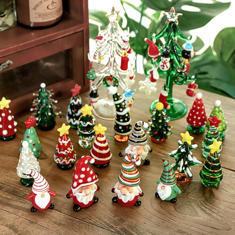 Creative Santa Claus Mini Christmas Tree Glass Ornament
