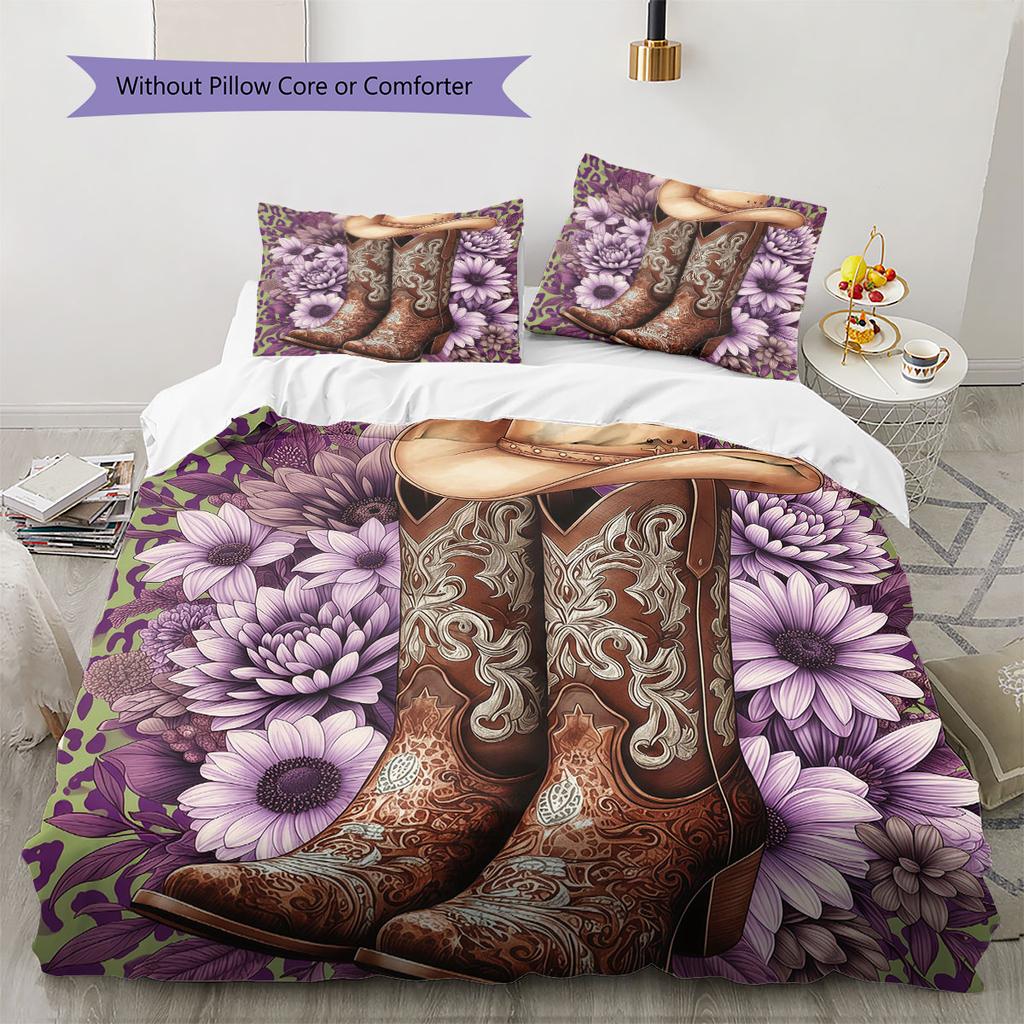 CowboyBoots Pattern Bedding Quilt Set Quilt Cover Pillowcase Home Decoration Birthday Gift (1 * Duvet Cover + 2 * Pillowcase, Without Core)