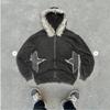 Felpa con cappuccio vintage lavata invernale Giacca con zip per adolescenti Nero Grigio scuro Vestibilità ampia
