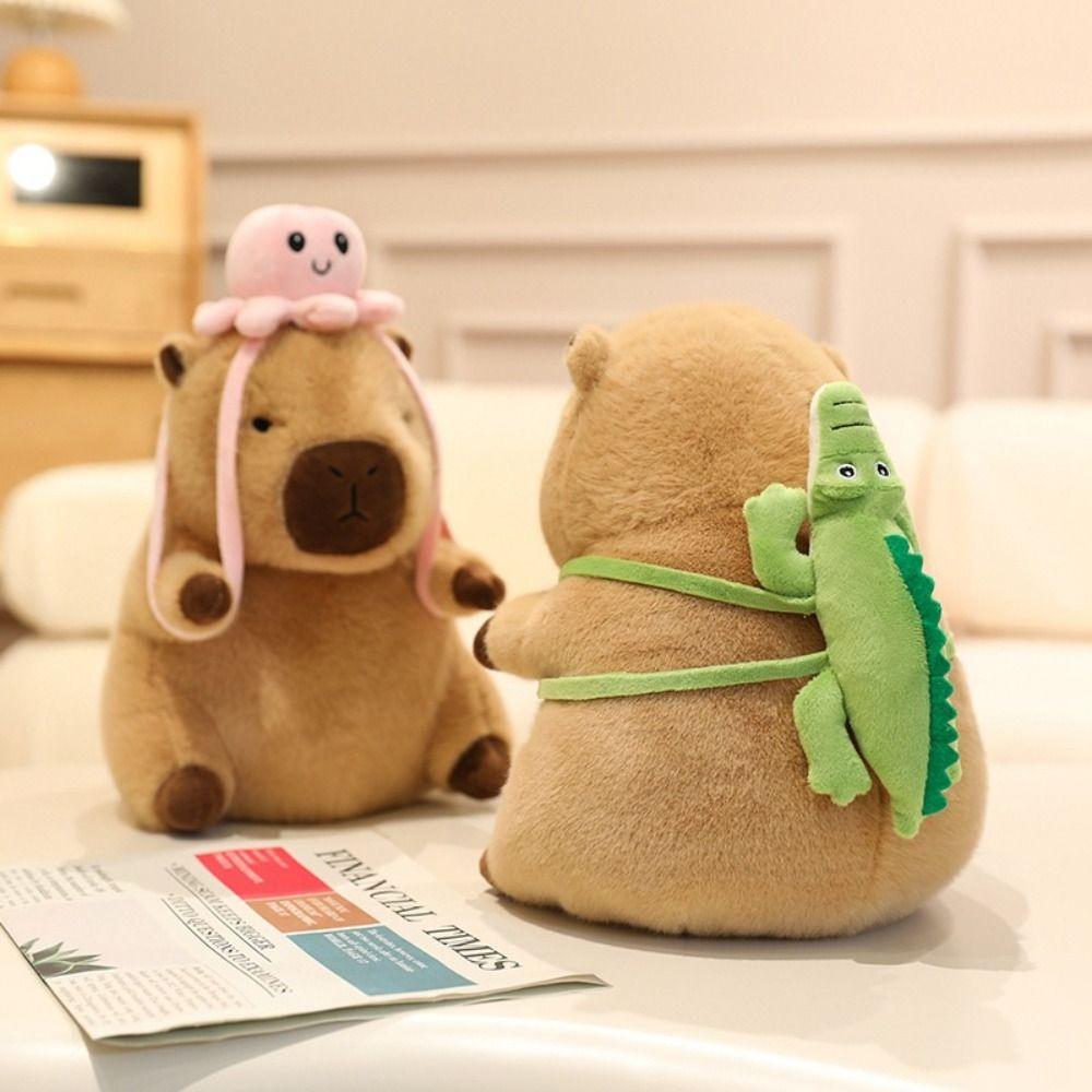 

Animal Backpack Simulation Capybara Toy Flower Hat Stuffed Capybara Doll Children Toys 20cm-Style 1