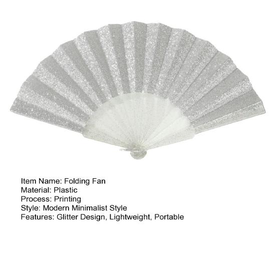 Summer Folding Fan with Glitter Powder Portable Plastic Ribs Hand Fan Men Women Dance Performance Props Party Favors