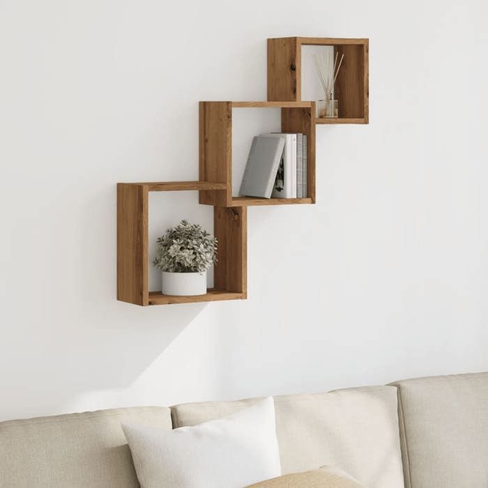 VidaXL Wall Shelves Cube Shape Artisan Oak Engineered Wood, Cube-Shaped Storage, Figure-8 Organizer 855815