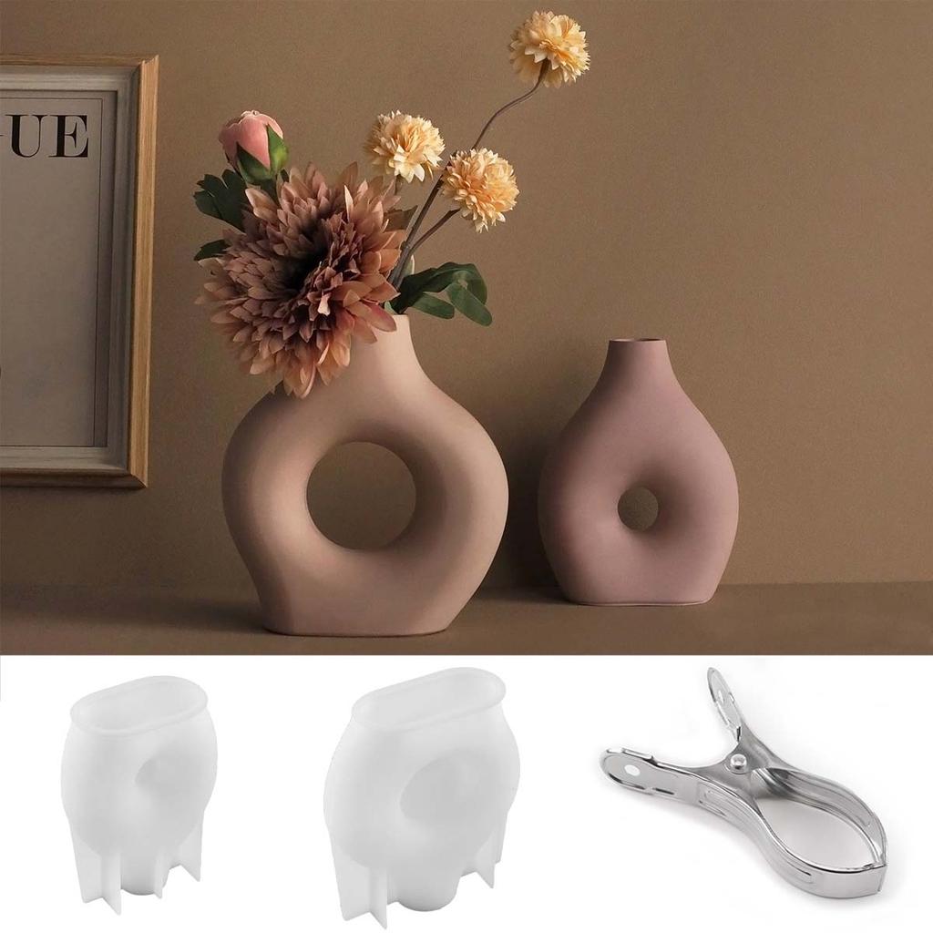 Simple Vase Silicone Mold DIY Donut Shape Flower Pot Plaster Table Ornaments Flower Arrangement Planter Craft Casting Molds