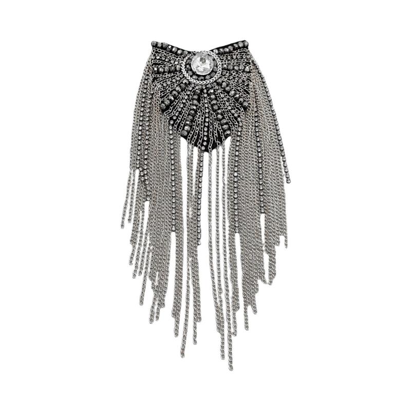 Beaded Shoulder Epaulets Handmade Rhinestones Jewelry Tassels Epaulettes Clothing Accessories Epaulet Shoulder Brooches серебряный