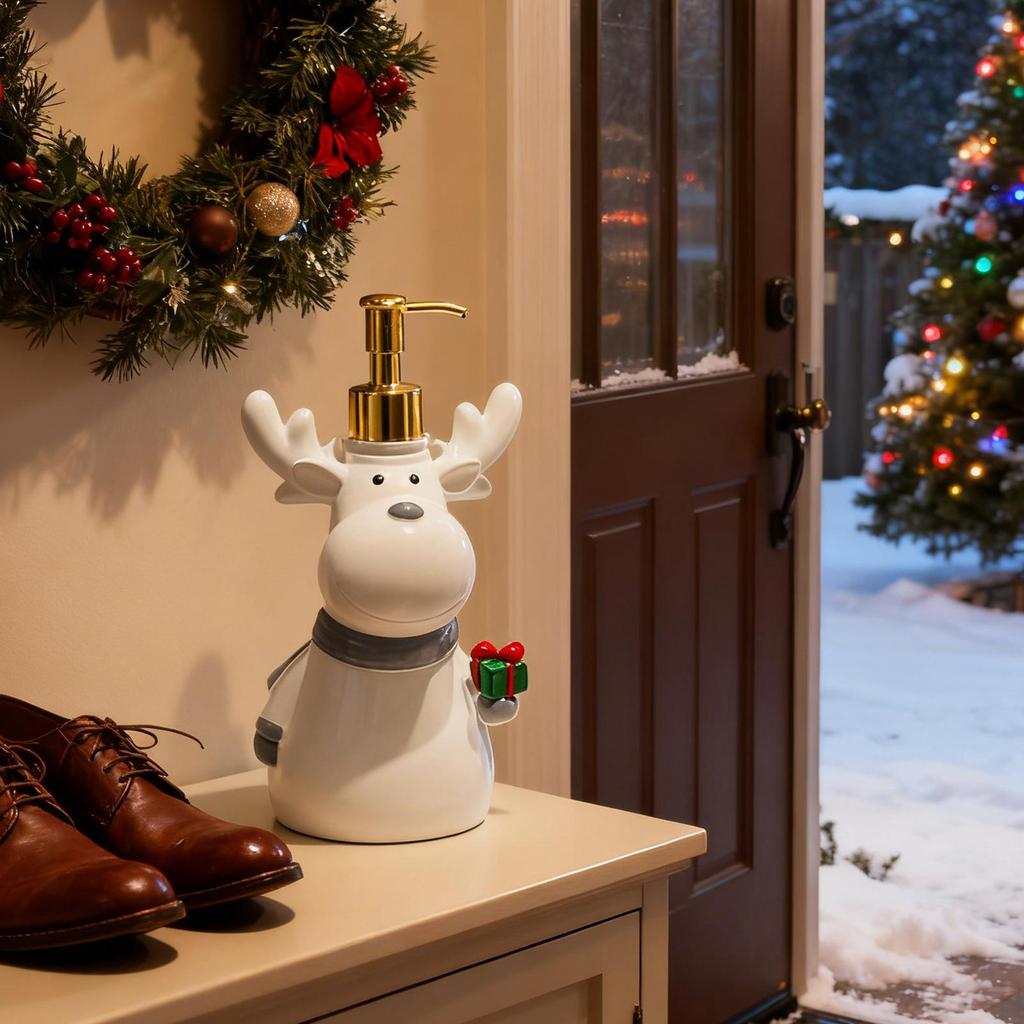 Christmas Soap Dispenser Decorative Reindeer Refillable Lotion Bottle Festival Soap Dispenser for Home Apartment Dormitory