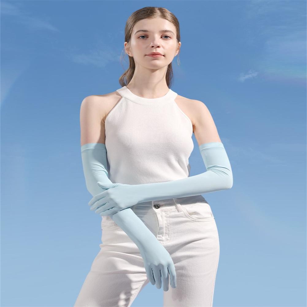 1 Pair Sunscreen  Gloves Summer Ice Silk Outdoor Cycling Non-slip Breathable Long Sunshade Sleeves