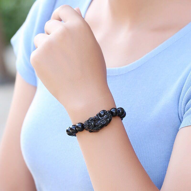 Retro Imitace Obsidián Žlutý Pixiu Náramek Etnický Styl Elastický Korálkový Náramek Unisex Dárek