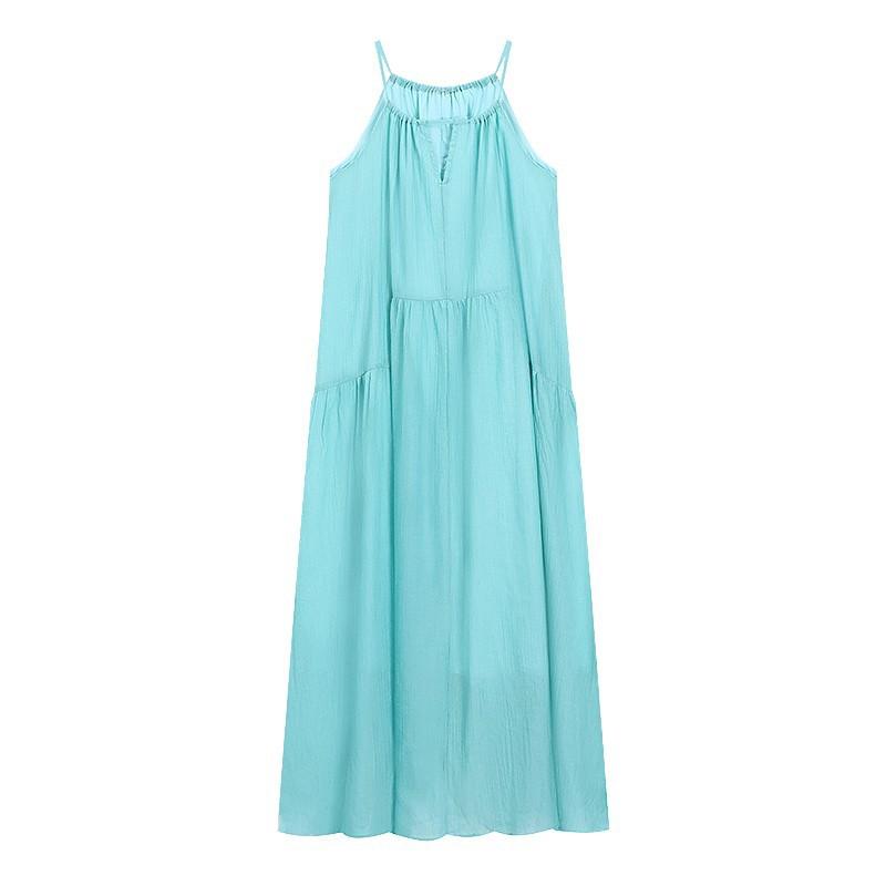 French hollow suspender dress women's summer seaside vacation wind beach skirt pleated lazy relaxation long skirt