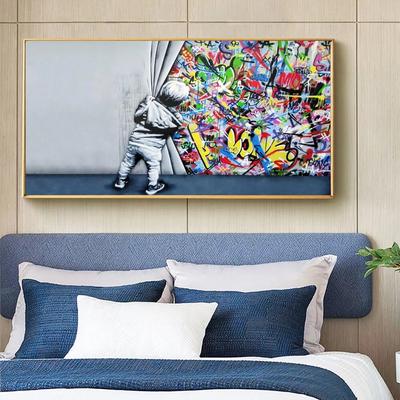 Heimdekoration, Kinderliebhaber hinter dem Vorhang, Graffiti-Kunst, Gemälde an der Wand, Kunstposter und Drucke, moderne Straßenkunstbilder, ohne Rahmen