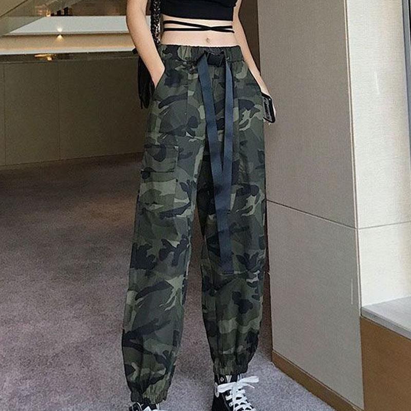 

Модні повсякденні камуфляжні штани карго для жінок весна-літо нова жіночий одяг висока посадка кишені нашивки вільні штани XXL зелений
