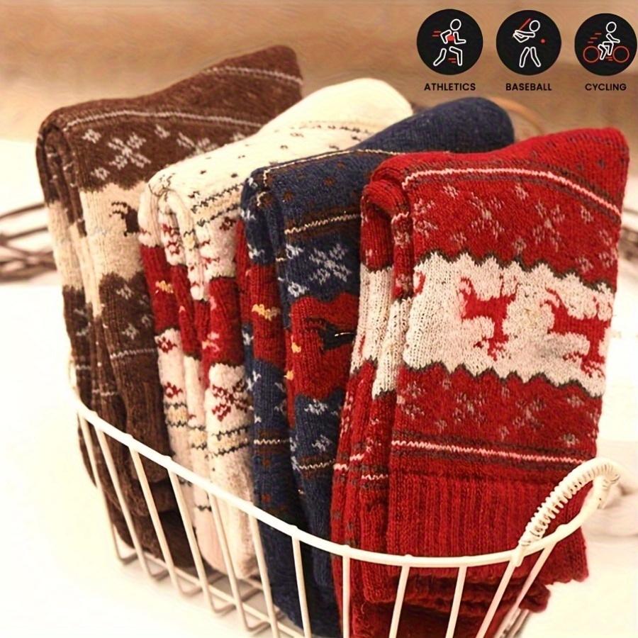 5 Pairs of Cozy Reindeer Print Mid-Calf Socks - Warm, Thick Christmas Socks for Women, Festive Animal Design Christmas Socks