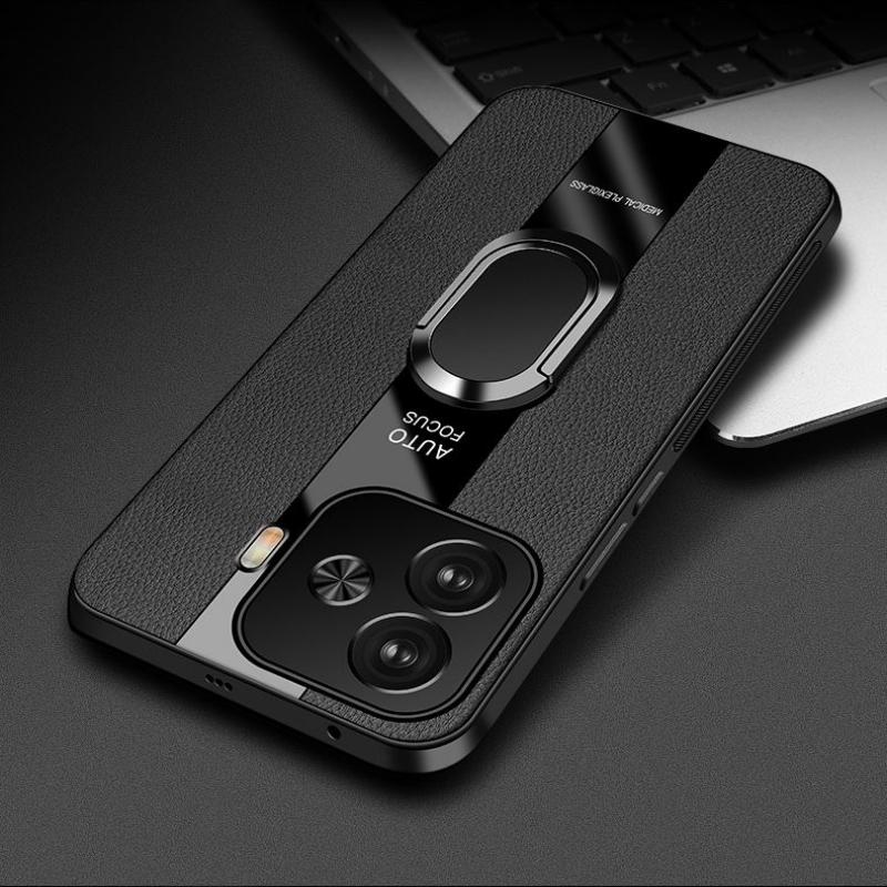 

Чехол для телефона IQOO Z9 Turbo с магнитным кольцом для VIVO Z9 Turbo 5G, роскошный кожаный мягкий силиконовый противоударный чехол-бампер For IQOO Z9 Turbo чёрный