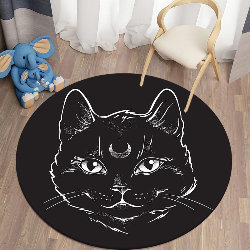 Black Cat Round Carpet for Living Room Rugs Children Carpet Bedroom Bath Mat for Children Home Decoration Anti-slip Doormat