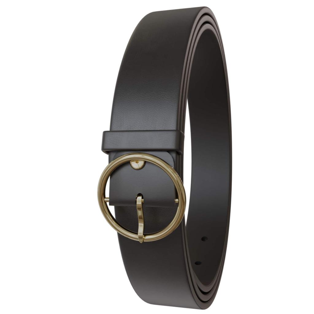 Women's Leather Belt with Gold-Colored Buckle 30645