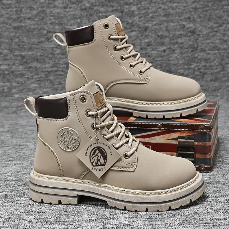 Men's High Top Boots Fashion Motorcycle Ankle Boots High Quality Casual Leather Boots for Men Lace-Up Platform Boot Botas Hombre