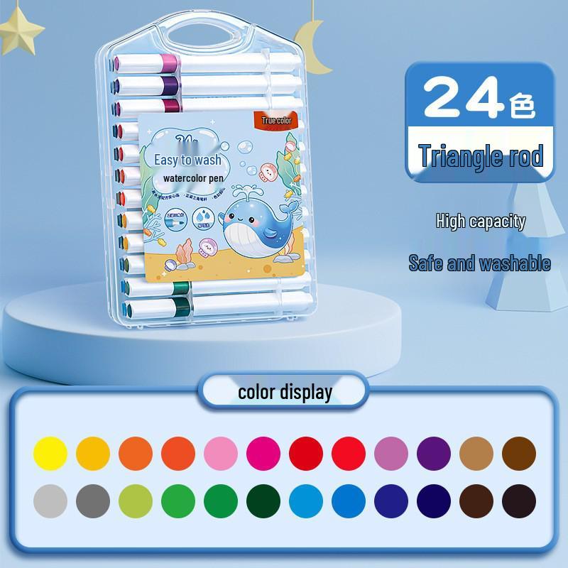 True Color Soft Tip Watercolor Pens with Large Capacity Triangular Barrels for Kids' Art Class and Drawing.