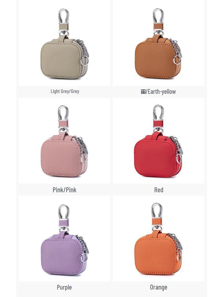 Genuine Leather Key Case with Bluetooth Earphone Pouch
