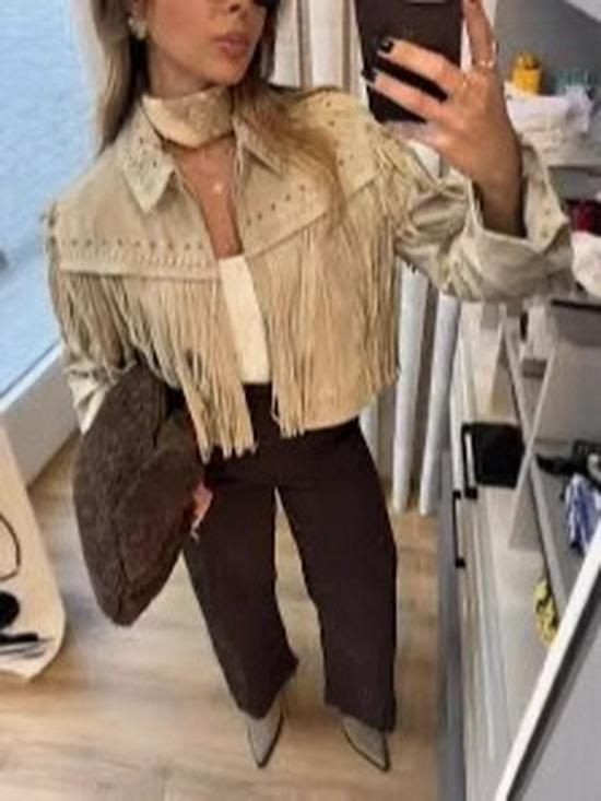 2025 Summer Retro Tassel Rivet Leather Jacket for Women