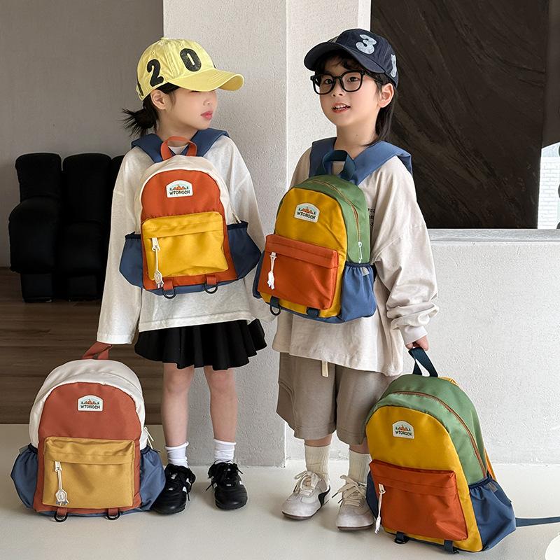 Kids Backpack Color Block Cute Lightweight Kindergarten School Bag for Boys Girls Toddlers Travel Daypack