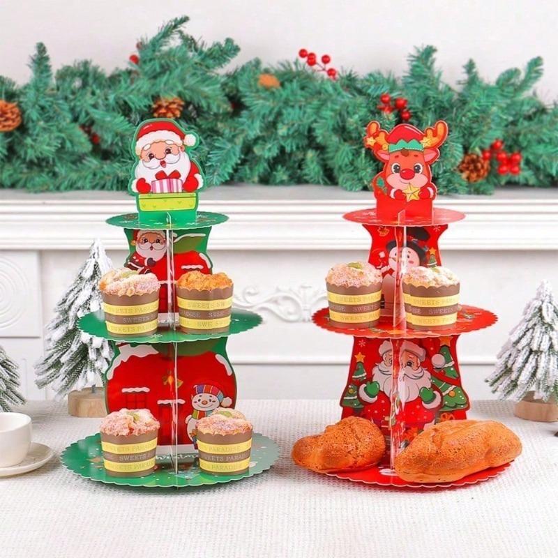 Christmas Cupcake Stand for Holiday Parties Cupcake Holder 3 Tier Dessert Tower Tray for Donut Candy Treat Dessert Pastry Cookie
