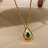 Retro Court Style Sparkling Diamond Droplet Necklace New In Brushed Emerald Pendant Green Gemstone Collar Chain Jewelry