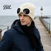 Cycling Thermal Cap Knitted Hat with Goggles, Unisex Winter Hat, Fleece Lined, Windproof Stylish Streetwear Warm Skull for Outdoor Skiing Street
