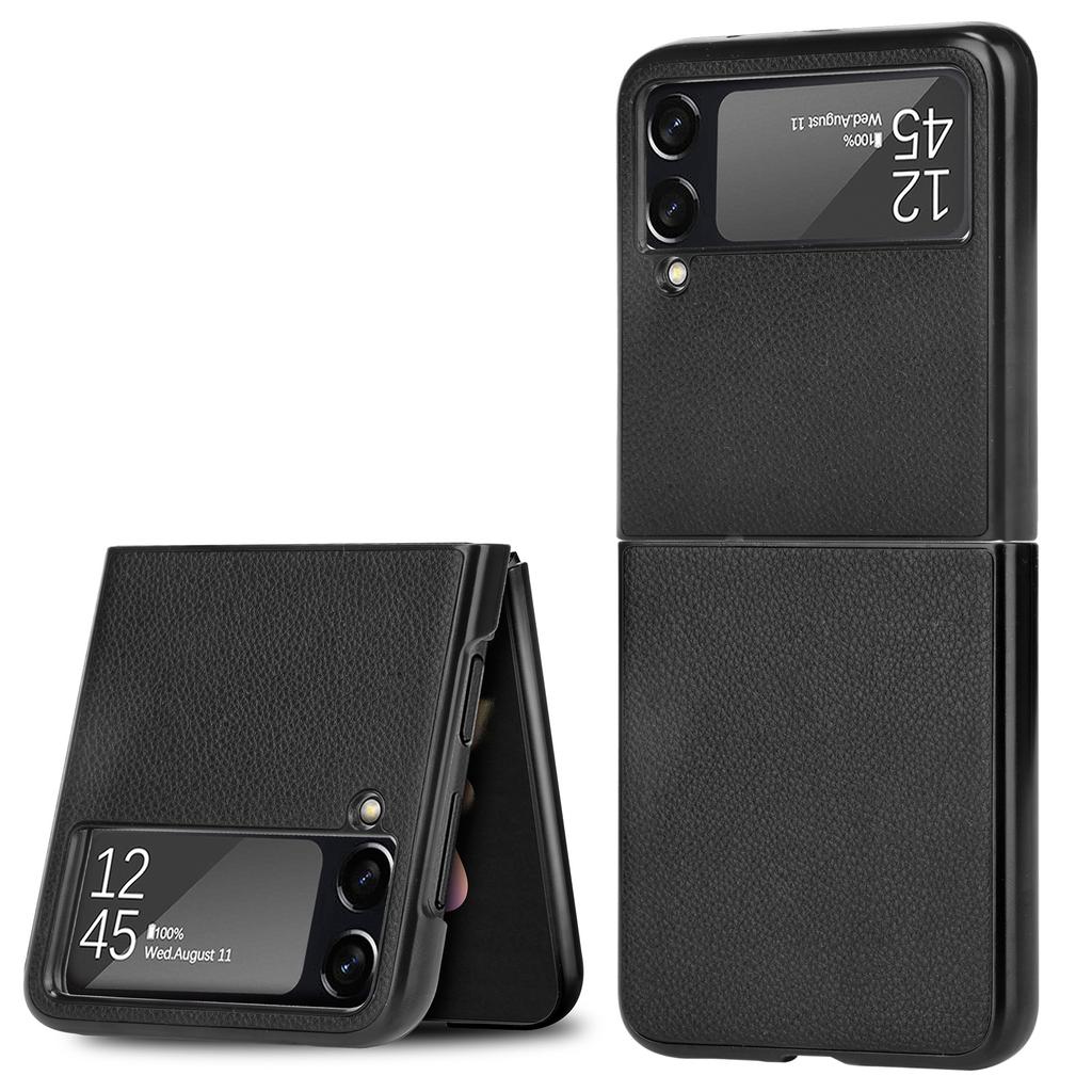 Suitable for Samsung Z FLIP4 Phone Case Galaxy Z Flip 3 5G Folding Protective Cover with Rough Lychee Leather Texture